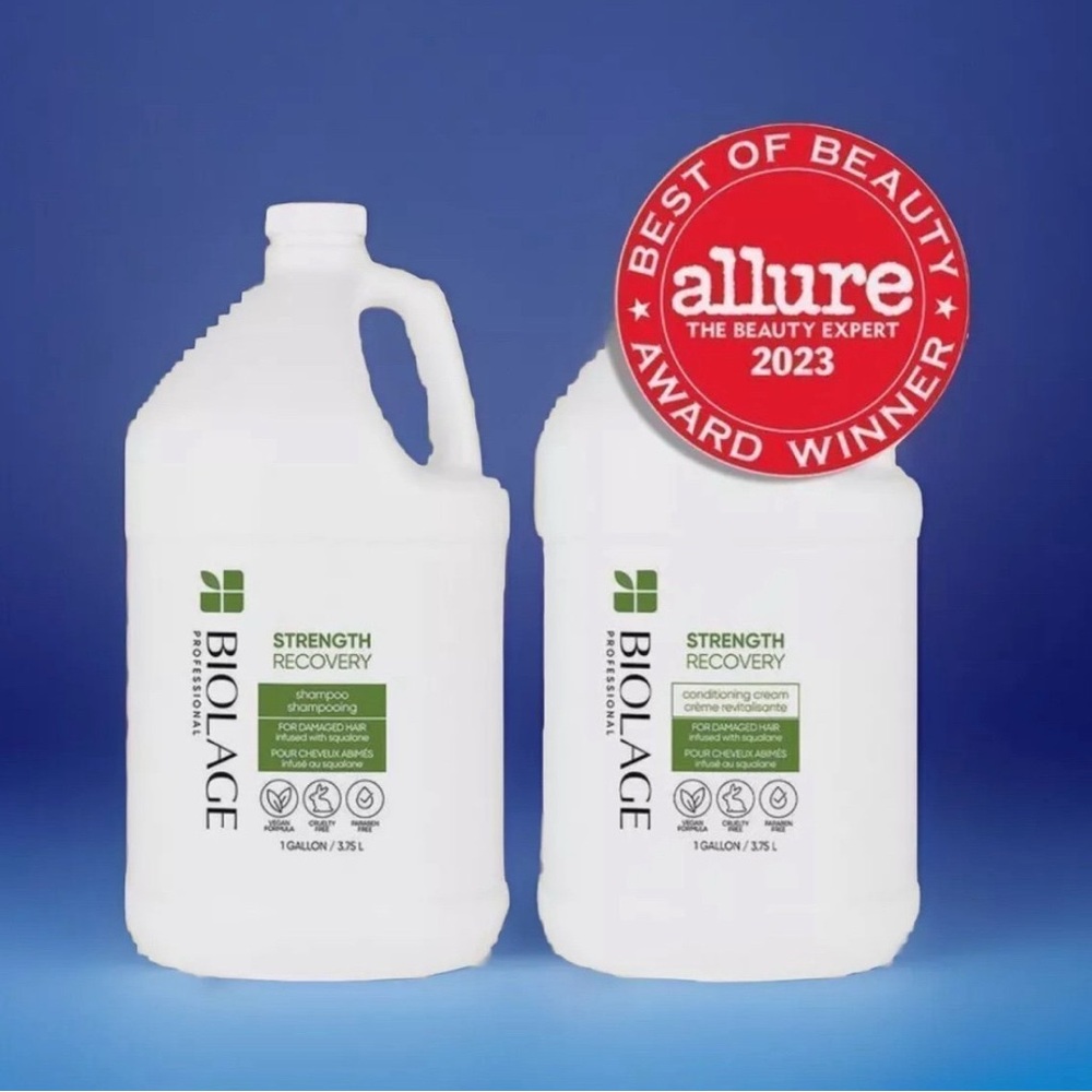 Biolage Strength Recovery Shampoo and Conditioner Gallon Set with free pumps.NEW